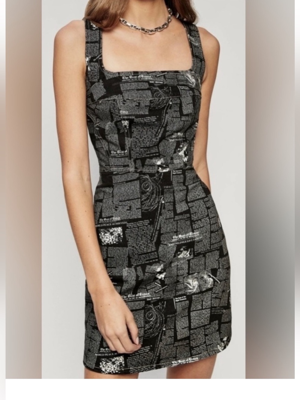 Reformation Davies bustier denim mini dress newspaper print size 6